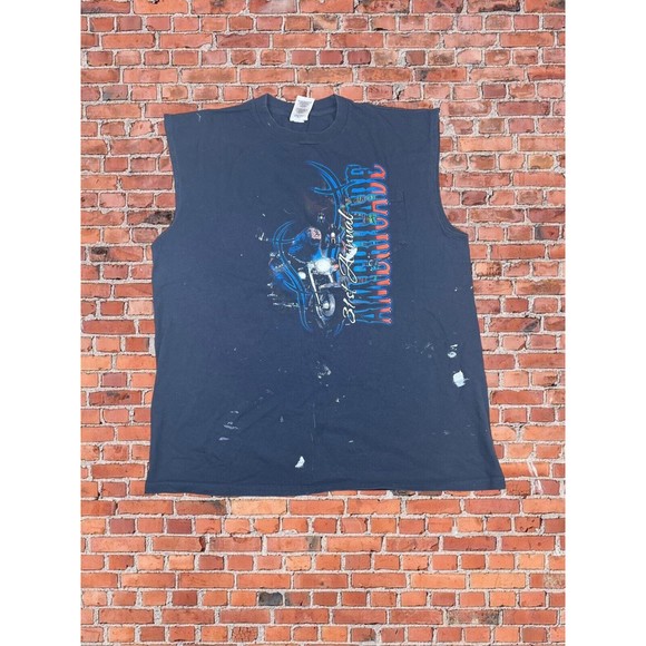 VTG Anvil T Shirt Men XL Black Sleeveless Americade 2013 Biker Shirt Paint Splat - Picture 1 of 5